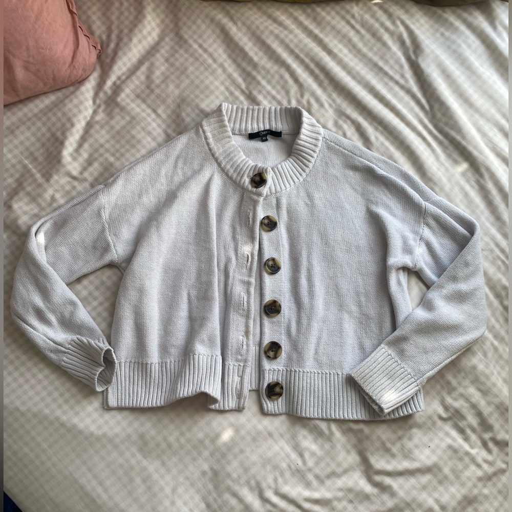 Quince 100% Organic Cotton Cropped Cardigan in Ivory